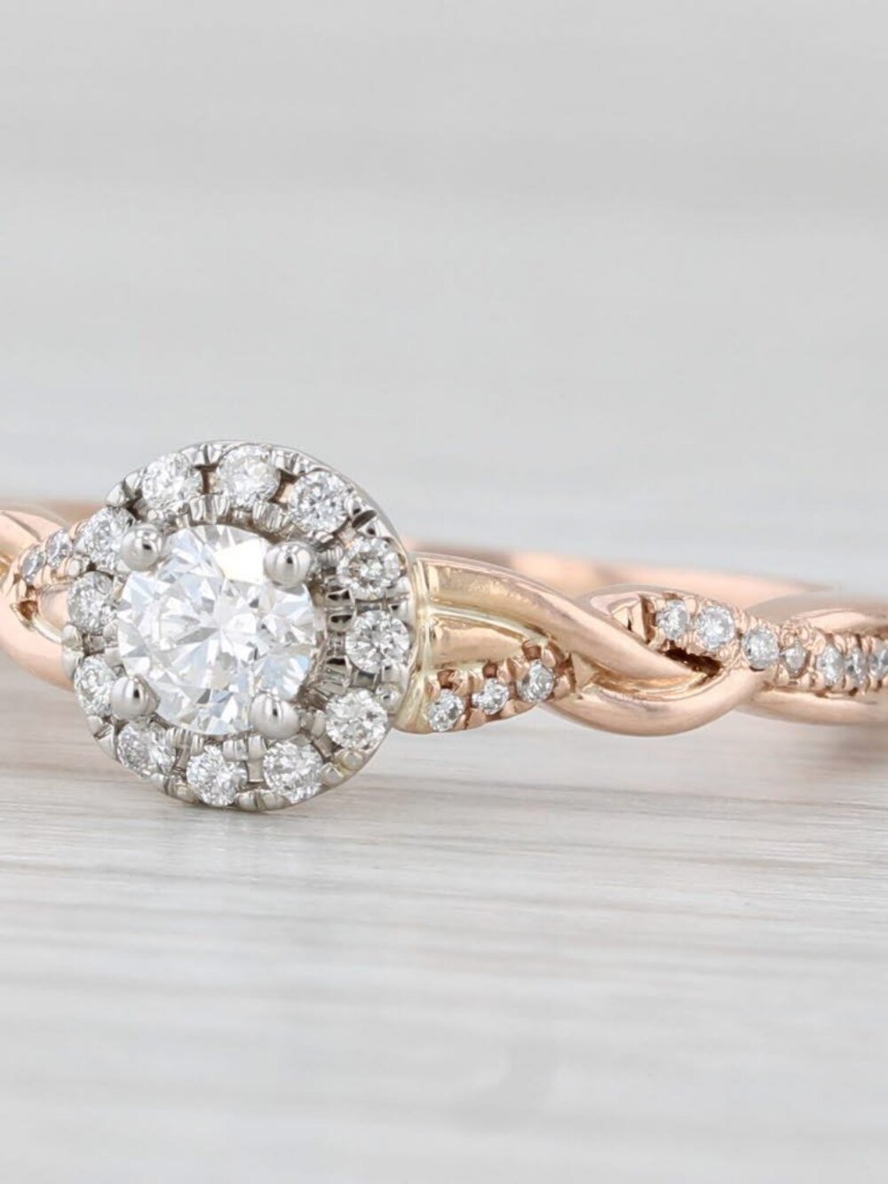 0.43ctw Round Diamond Halo Engagement Ring 14k Rose Gold Size 6.5 Vintage